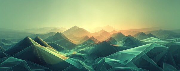 Abstract polygonal landscape at sunrise