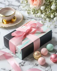 Mother's Day design concept with gift box and flower