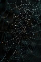 Dewdrops Adorning a Spiderweb in Muted Light