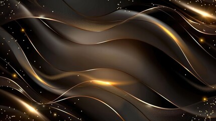 Abstract dark brown luxury background template vector with gold line, shadow and lights.