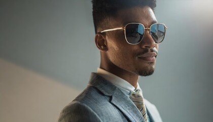 Obraz premium Fashion model wearing stylish sunglasses poses in the studio in a fashionable dress 