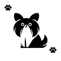 Vector silhouette of dog on white background.