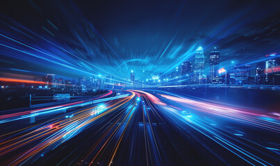 ultra fast railway train blurred motion perspective, speed and dynamics of big city, urban car traffic concept, creative background