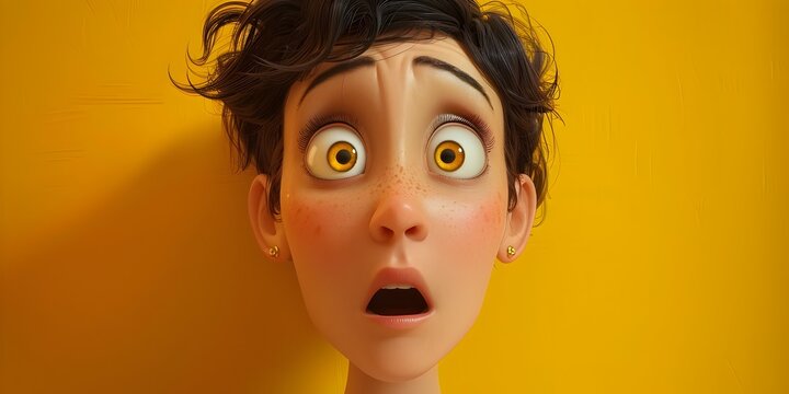 Surprised Mother Character with Astonished Facial Expression in Vibrant Colorful Backdrop