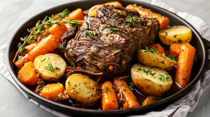 Beef Pot Roast with Carrots and Potatoes Isolated