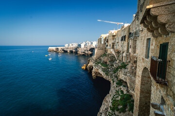 The beautiful Polignano a Mare, in the middle of the Puglia region, with its cliffs and clear water...