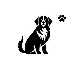 Vector silhouette of dog on white background.