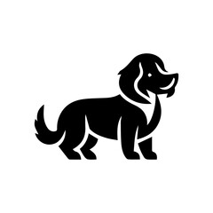 Vector silhouette of dog on white background.