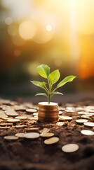 sprouts growing on coins