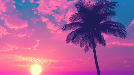 Fototapeta na wymiar Silhouette of palm tree against a colorful sunset sky