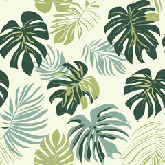 Fototapeta na wymiar Vector style cute tropical leaves pattern, Generative AI