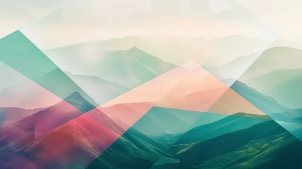 Peel and stick wallpaper Mountains Abstract colorful mountain landscape with geometric overlay