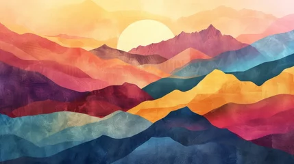 Foto op Plexiglas Colorful abstract mountain landscape at sunset © cac_tus
