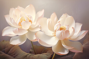 A serene background adorned with stylized lotus petals creates an atmosphere of tranquility and elegance