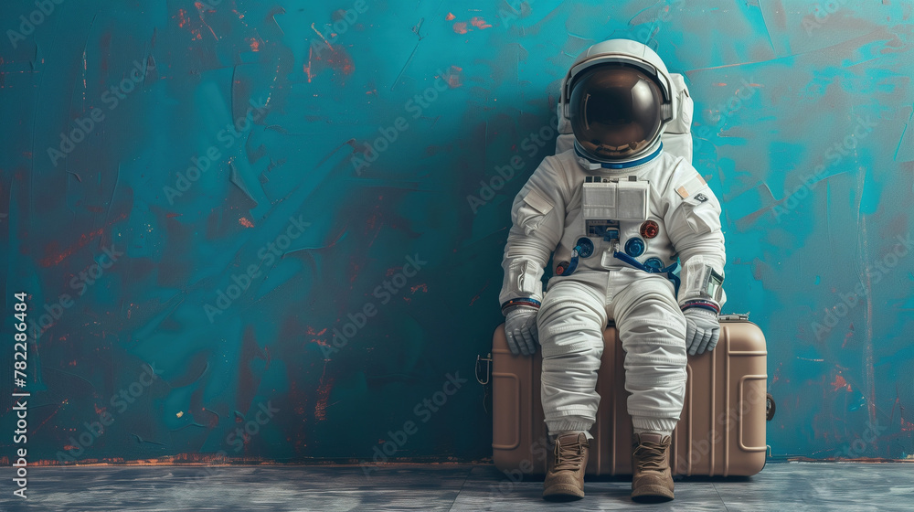 Canvas Prints astronaut in spacesuit and with baggage suitcase, space exploration and discovery concept, travel an