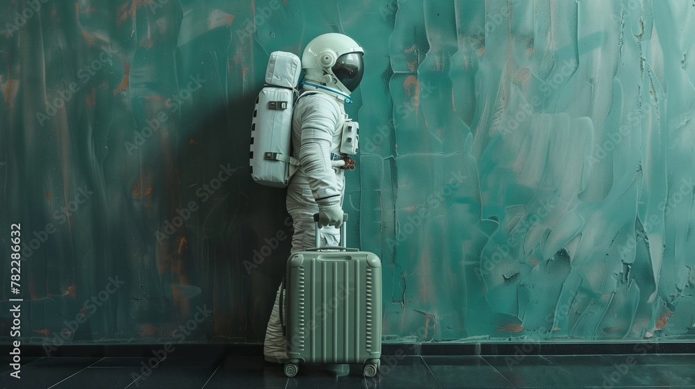 Canvas Prints astronaut in spacesuit and with baggage suitcase, space exploration and discovery concept, travel an