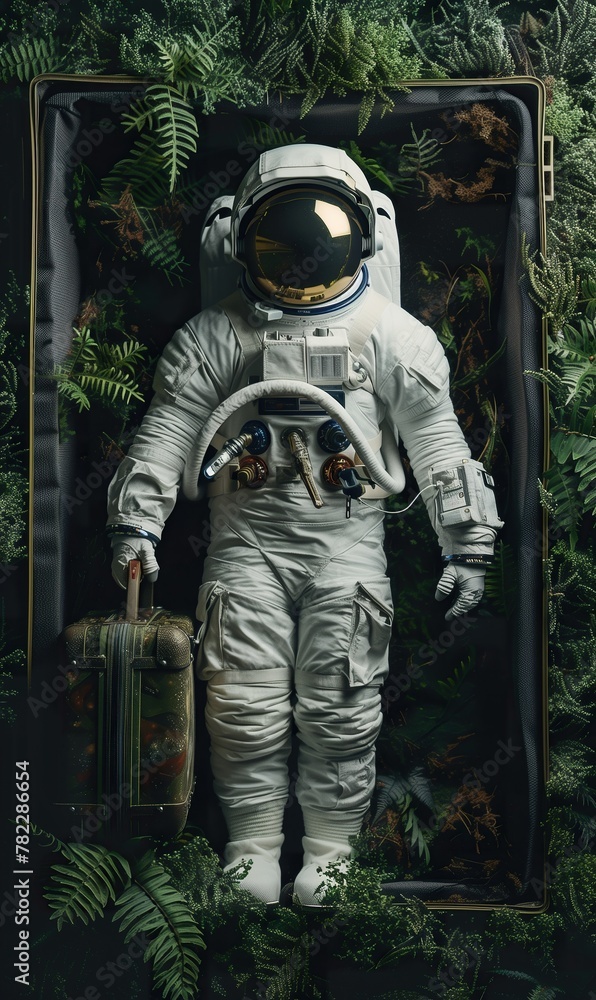 Canvas Prints astronaut in spacesuit and with baggage suitcase, space exploration and discovery concept, travel an