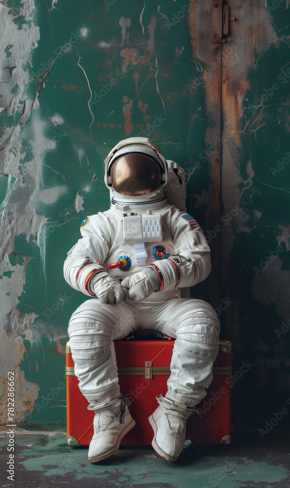 Canvas Prints astronaut in spacesuit and with baggage suitcase, space exploration and discovery concept, travel an