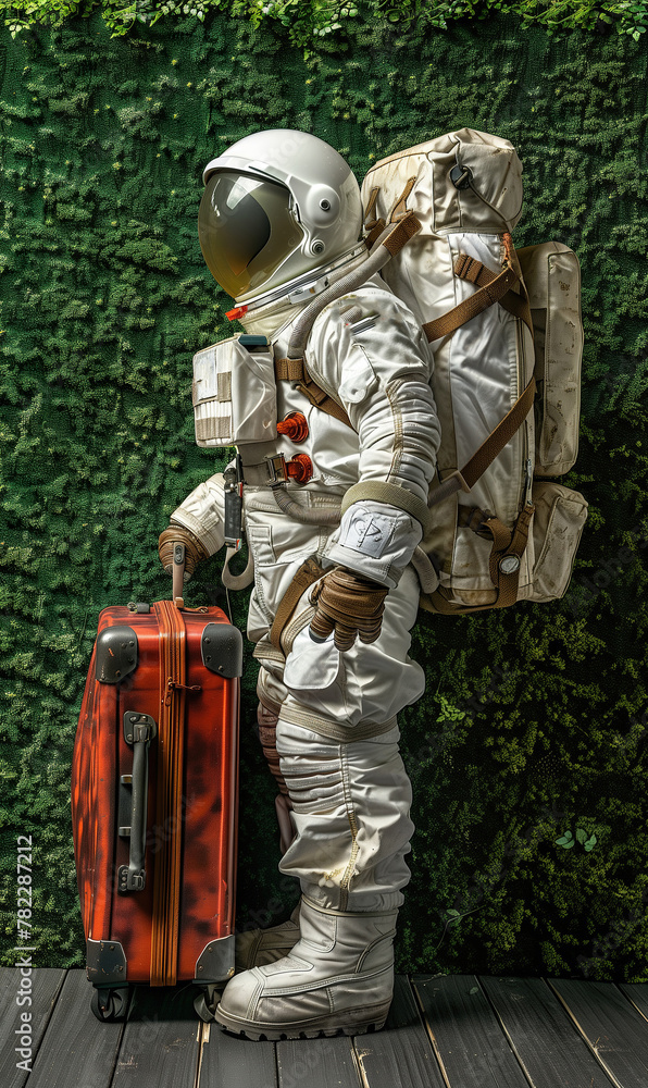 Canvas Prints astronaut in spacesuit and with baggage suitcase, space exploration and discovery concept, travel an