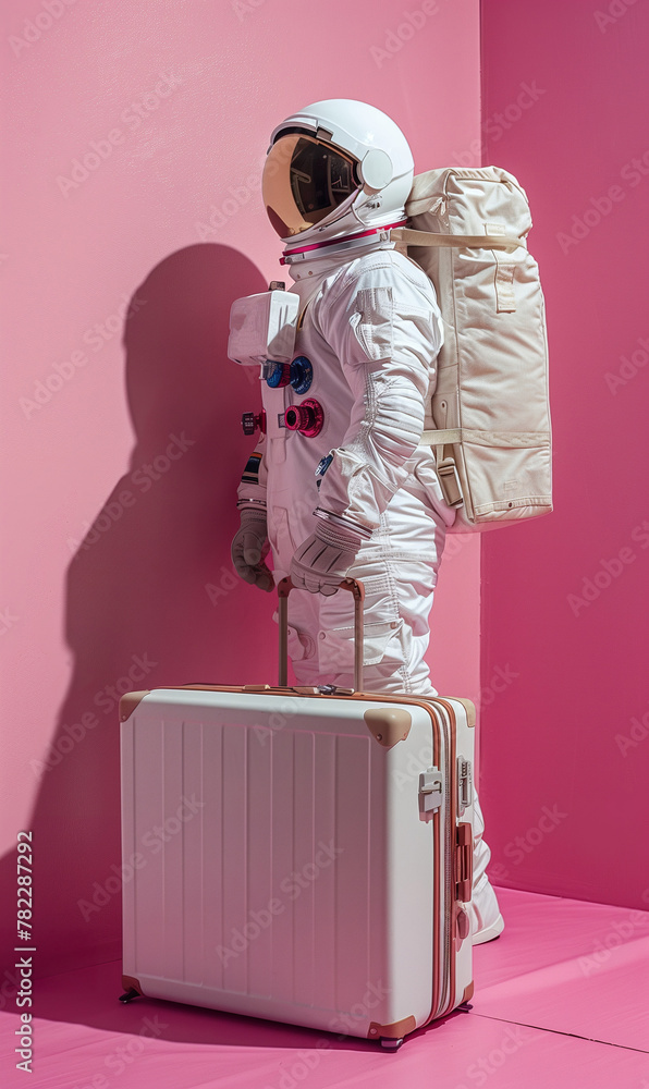 Canvas Prints astronaut in spacesuit and with baggage suitcase, space exploration and discovery concept, travel an
