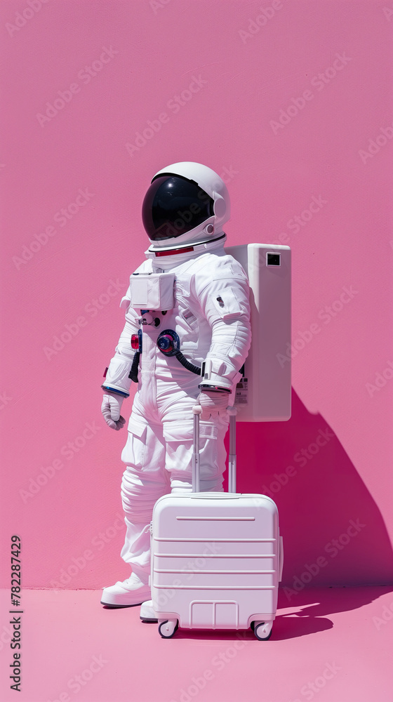Canvas Prints astronaut in spacesuit and with baggage suitcase, space exploration and discovery concept, travel an