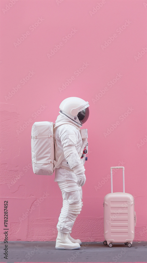 Canvas Prints astronaut in spacesuit and with baggage suitcase, space exploration and discovery concept, travel an