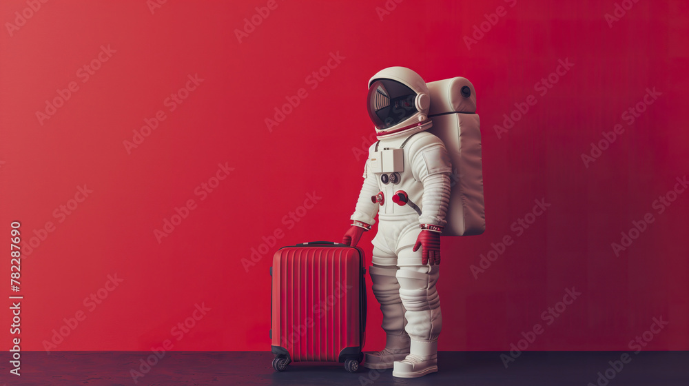 Canvas Prints astronaut in spacesuit and with baggage suitcase, space exploration and discovery concept, travel an