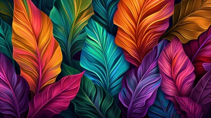 Colorful digital art of abstract feathers