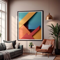Frame mockup  Living room wall poster mockup. Interior mockup with house background. Modern interior design. 3D render