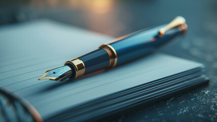 A luxury fountain pen on a notepad. - obrazy, fototapety, plakaty