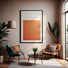 Frame mockup  Living room wall poster mockup. Interior mockup with house background. Modern interior design. 3D render