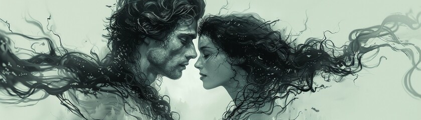 Drawings of lovers' embrace, a tale of romance eternal