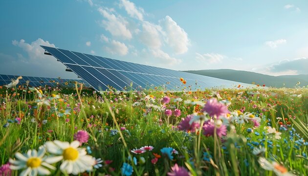 Solaranlage auf einer Blumenwiese