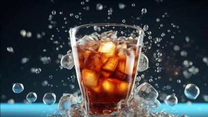 Drink in a glass glass with a lot of ice.