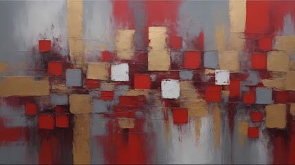 Oil painting. Red, gray and gold abstract geometric shapes. Scenic artistic background.  Generative AI, Generative, AI