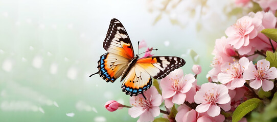 Low angle view of butterfly pollinating on flower,Okinawa,Japan generative by ai..