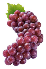 cacho de uva vermelha acompanhado de folha de parreira isolado em fundo transparente