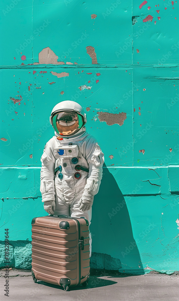 Canvas Prints astronaut in spacesuit and with baggage suitcase, space exploration and discovery concept, travel an