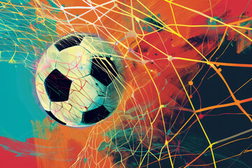 Soccer Ball in Goal Net. Illustration for Wallpaper, Poster