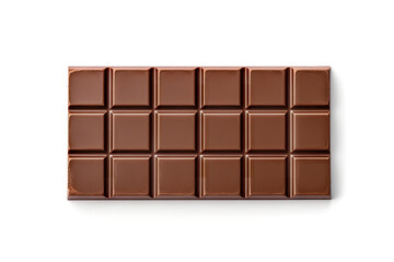 Obraz premium Chocolate Bar Isolated, Whole Chocolate Blok with Square Segments on White Background