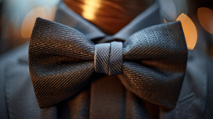 Close-up of a grey bowtie on a suit