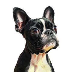 Painting of a black and white dog with a Transparent Background