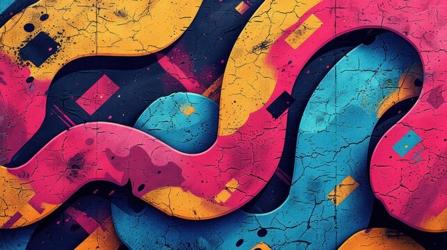 Colorful Curved Graffiti Artwork on Wall