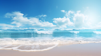 Fototapeta na wymiar Calm summer empty beach With bright blue water sunny clear background