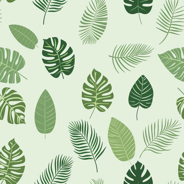 Vector style cute tropical leaves pattern, Generative AI