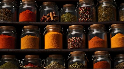 spices in a shop : Colorful Spice Bottles: Vibrant Kitchen Essentials