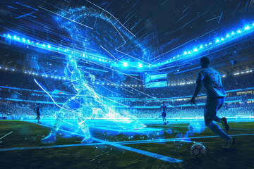 Futuristic Stadium with Holographic Technology and Audience.