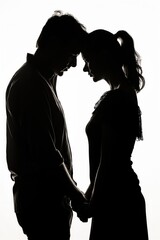 Sillhouette of worried couple on white background | Heterosexual relationship