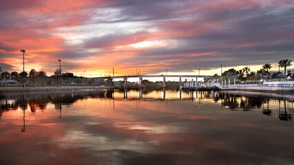 Sunset over the bridge in Tampa Florida