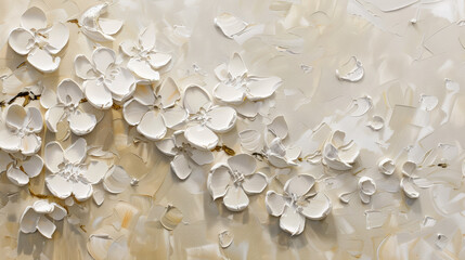 Fototapeta na wymiar oil painting of white flowers on beige background
